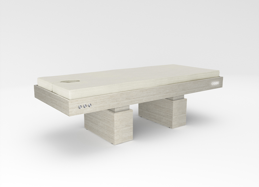 CoCo Massage cot entirely covered in Dekton® finish Marmorio